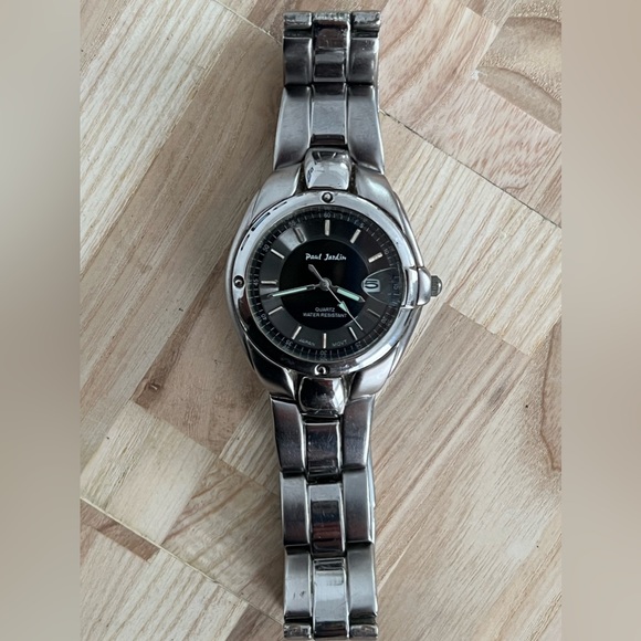 Paul Jardin Men’s Watch Stainless Bracelet Black Dial Date Window - Picture 6 of 13